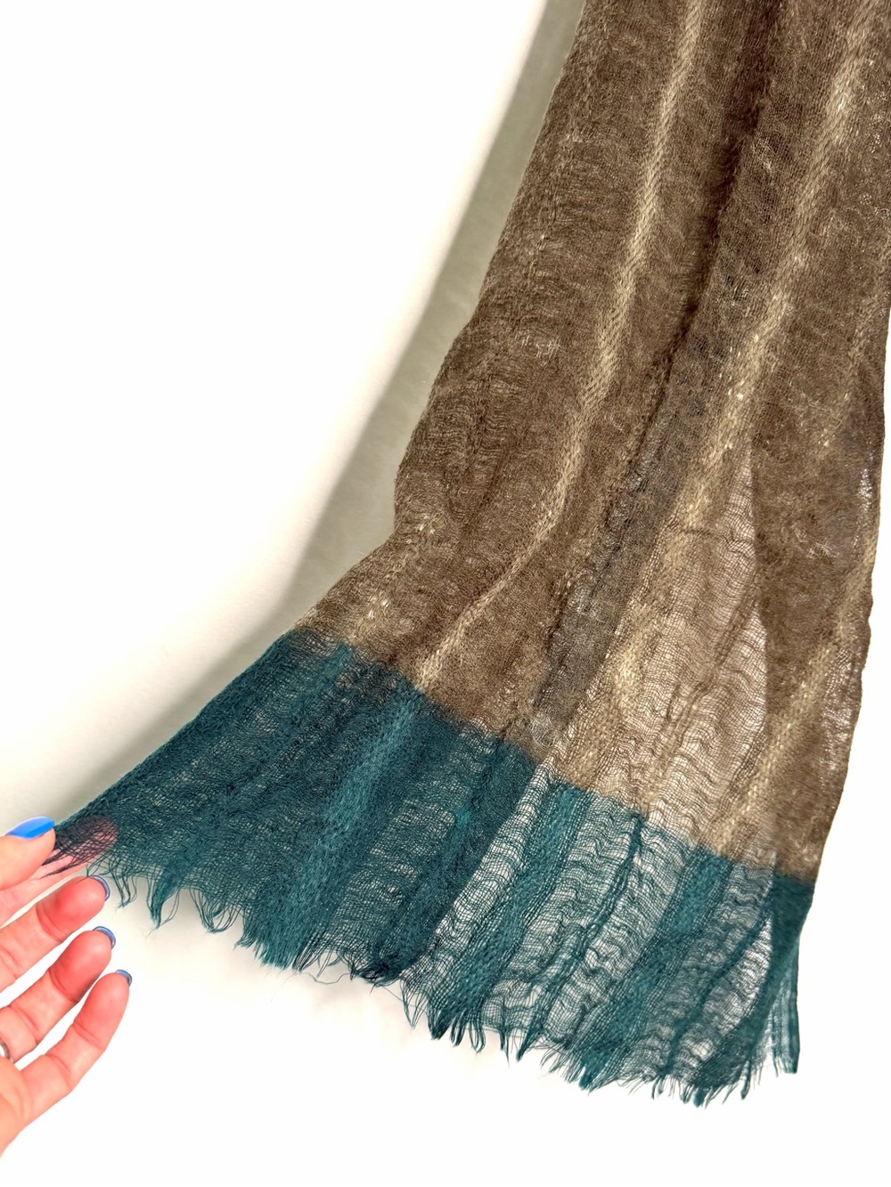 Eileen Fisher Gauzy Colorblock Lightweight Scarf Green - Picture 2 of 5